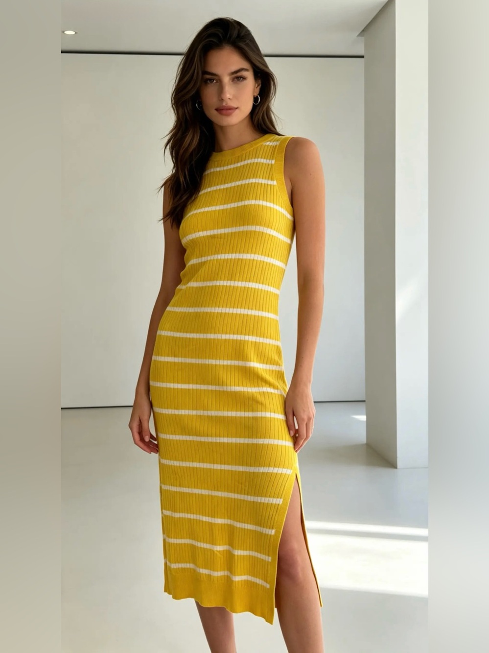 Banana republic Sleeveless Yellow Striped Midi Dress